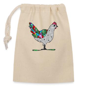 Poule - Sac cadeau en coton avec cordon (14 x 20 cm) - nature - Devant