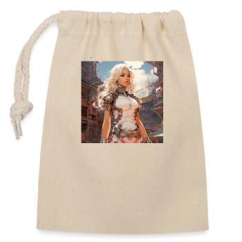1970s scifi anime cyborg girl - Closable cotton gift bag (14x20cm) - nature - Front