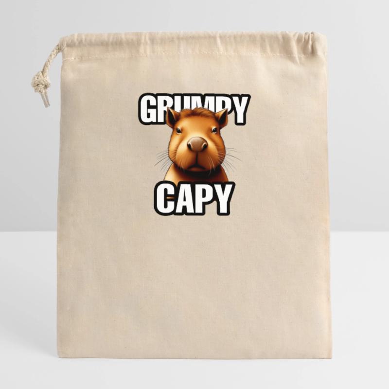 Grumpy Capybara - Ok I pull up Meme - Animal mignon Sac cadeau en coton avec cordon (14 x 20 cm)
