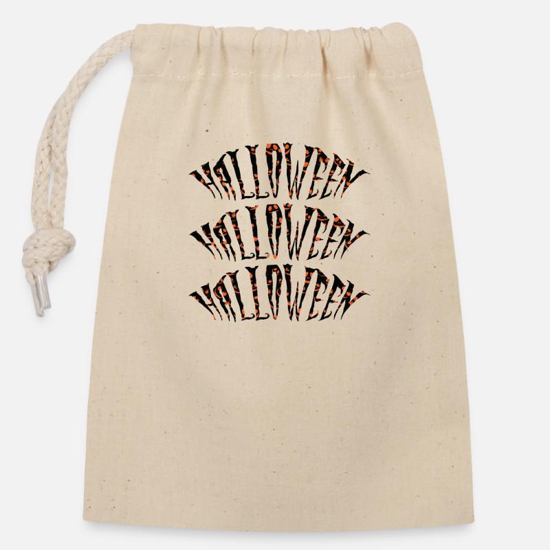 Halloween - Sac cadeau en coton avec cordon (14 x 20 cm) - nature