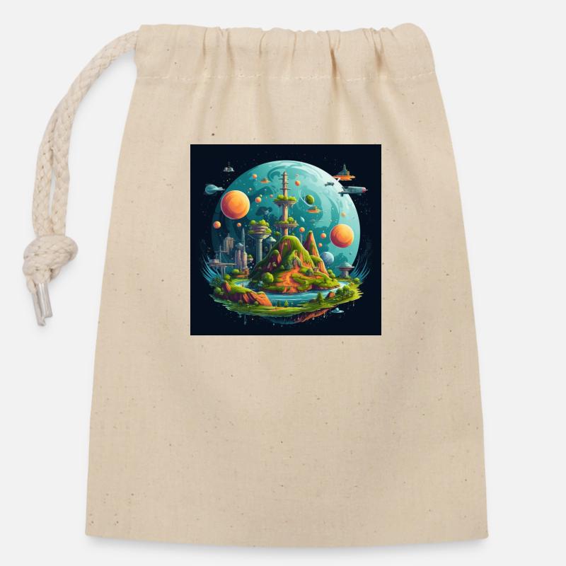 Sonnensystem Flache Erde - Verschließbarer Geschenkbeutel aus Baumwolle (14x20cm) - Natur