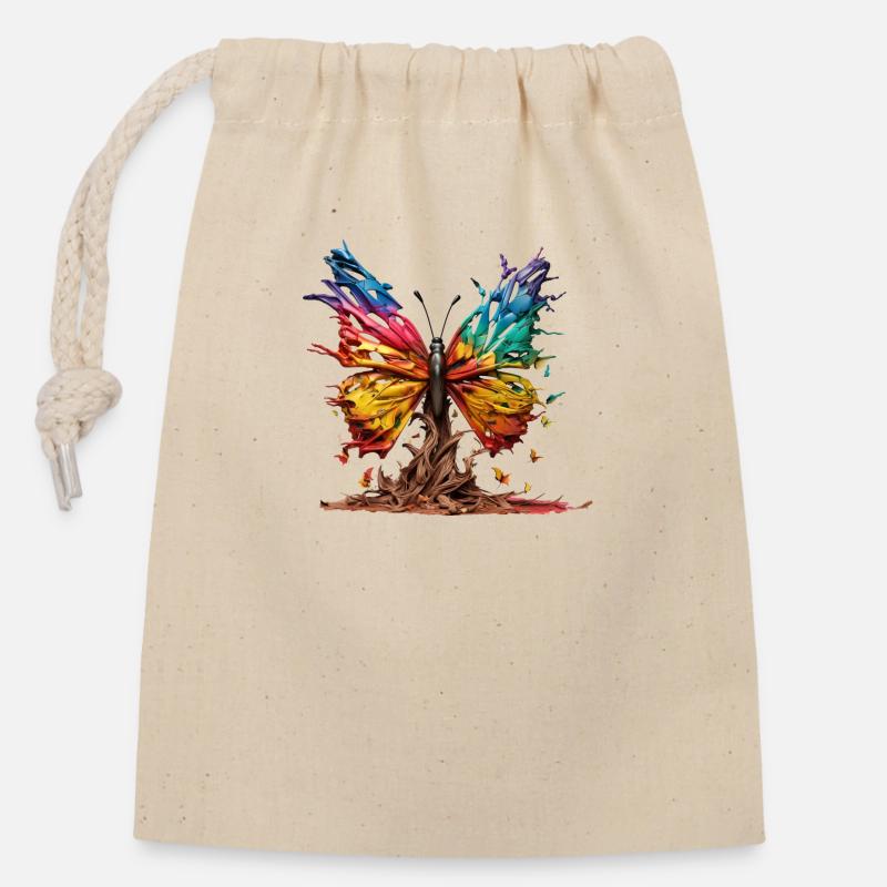 Rainbow Butterfly - Closable cotton gift bag (14x20cm) - nature