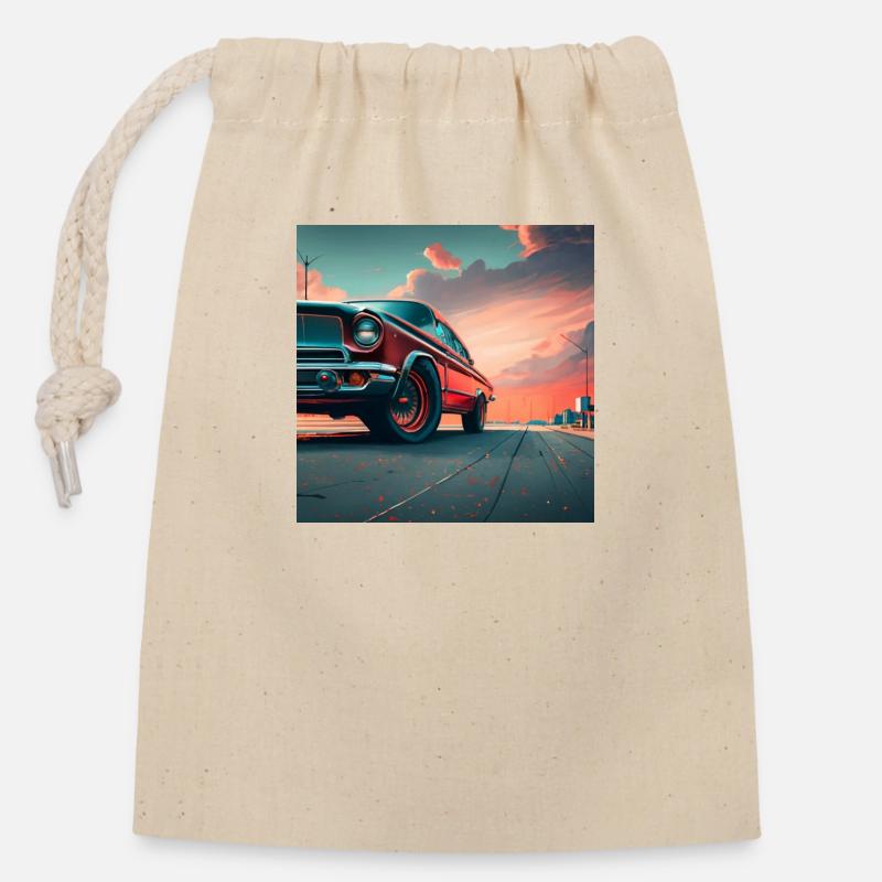 MuscelCar II - Sac cadeau en coton avec cordon (14 x 20 cm) - nature