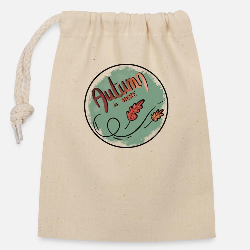 Autumn is here - Closable cotton gift bag (14x20cm) - nature