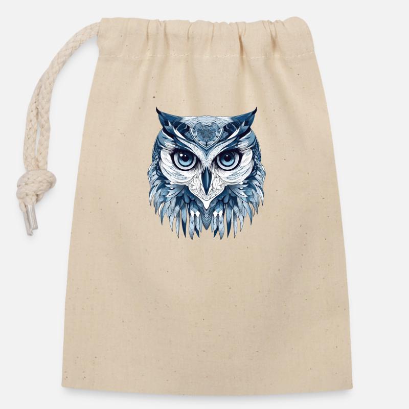 Owl Eule - Verschließbarer Geschenkbeutel aus Baumwolle (14x20cm) - Natur