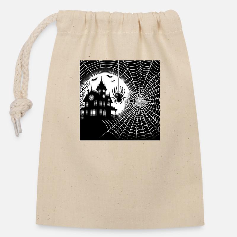 Halloween with spider and haunted castle - Closable cotton gift bag (14x20cm) - nature
