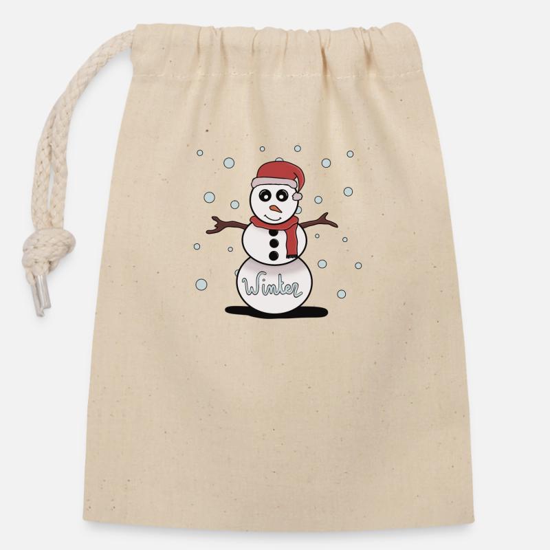 winter - Sac cadeau en coton avec cordon (14 x 20 cm) - nature