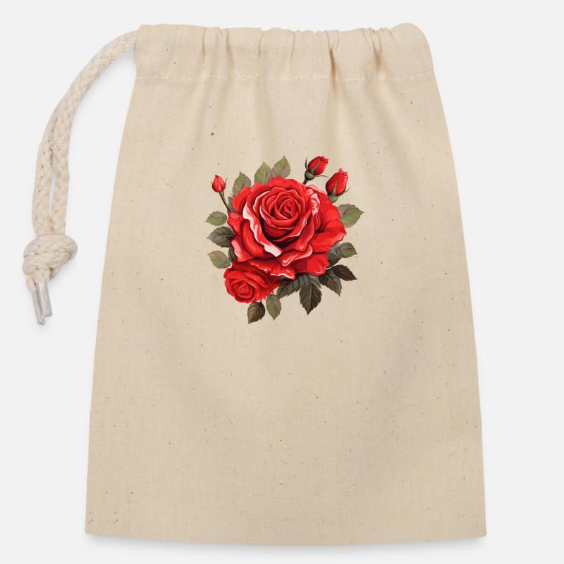 rote rose - Verschließbarer Geschenkbeutel aus Baumwolle (14x20cm) - Natur
