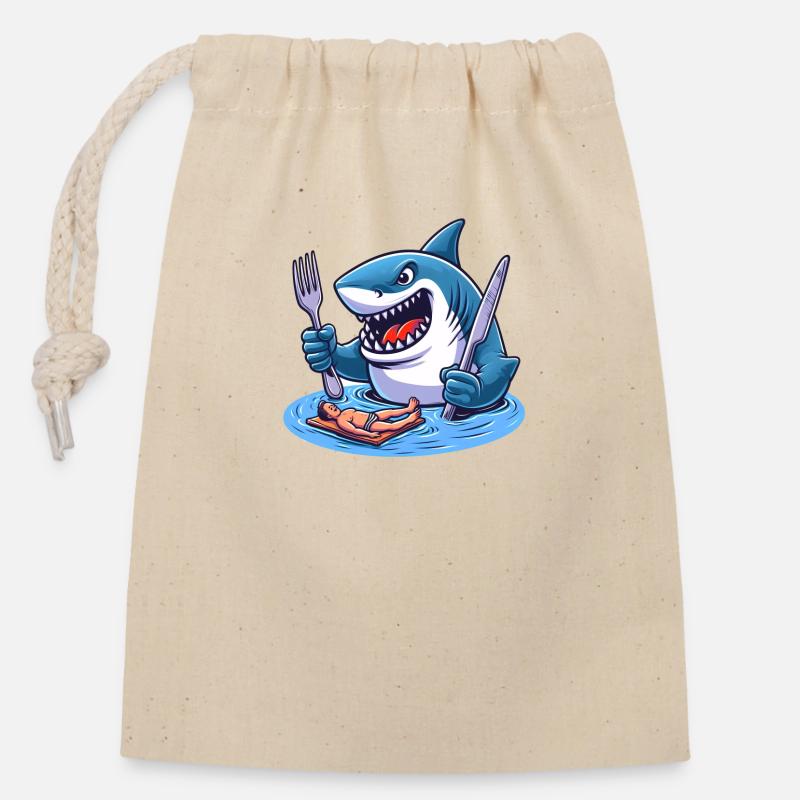 Requin affamé - Sac cadeau en coton avec cordon (14 x 20 cm) - nature