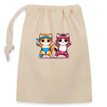 Aerobic kittens 80s style - Closable cotton gift bag (14x20cm) - nature - Front
