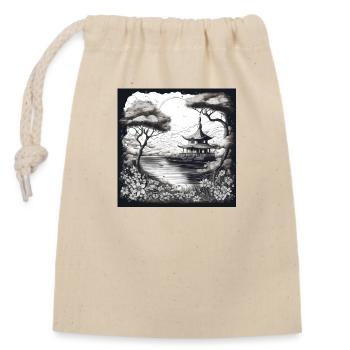 Japanese Black and White Drawing (Japanese Print) - Closable cotton gift bag (14x20cm) - nature - Front