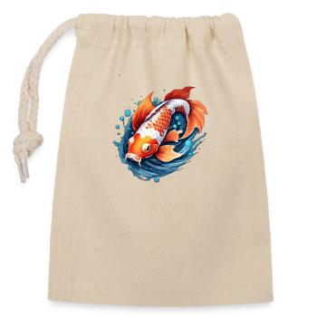 Koi Carpe / Poisson / Japonais / Étang / Eau - Sac cadeau en coton avec cordon (14 x 20 cm) - nature - Devant