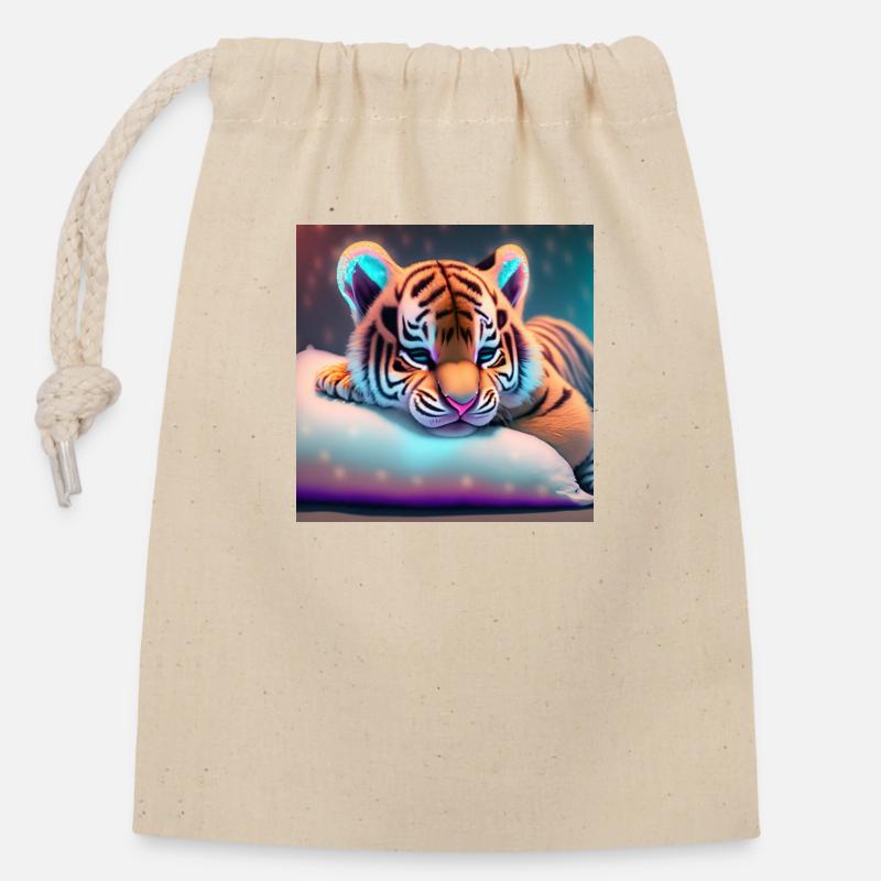 tiger - Closable cotton gift bag (14x20cm) - nature