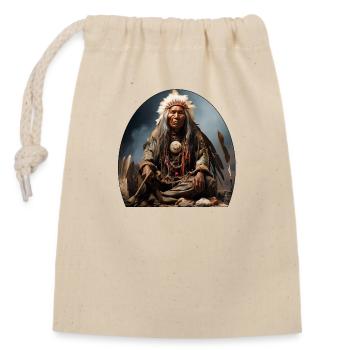 Chef indien avec coiffe de plumes - Sac cadeau en coton avec cordon (14 x 20 cm) - nature - Devant
