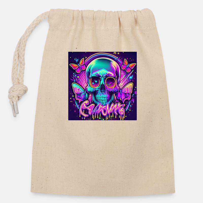 skull - Closable cotton gift bag (14x20cm) - nature