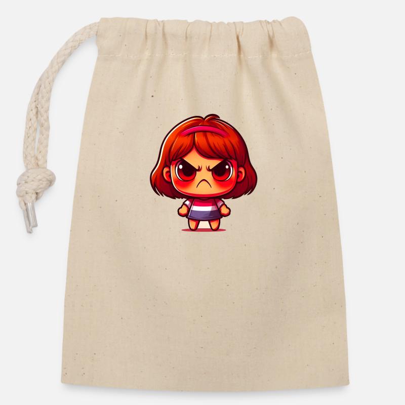 Fille têtue - Sac cadeau en coton avec cordon (14 x 20 cm) - nature