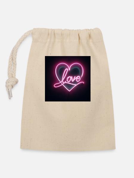 Neon Herz - Verschließbarer Geschenkbeutel aus Baumwolle (14x20cm) - Natur