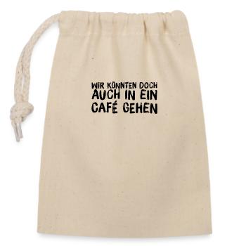 ab in ein Cafe - Verschließbarer Geschenkbeutel aus Baumwolle (14x20cm) - Natur - Vorne