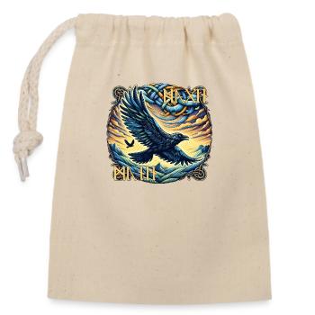 Hugin & Munin - Corbeau d’Odin avec écriture runique - Sac cadeau en coton avec cordon (14 x 20 cm) - nature - Devant