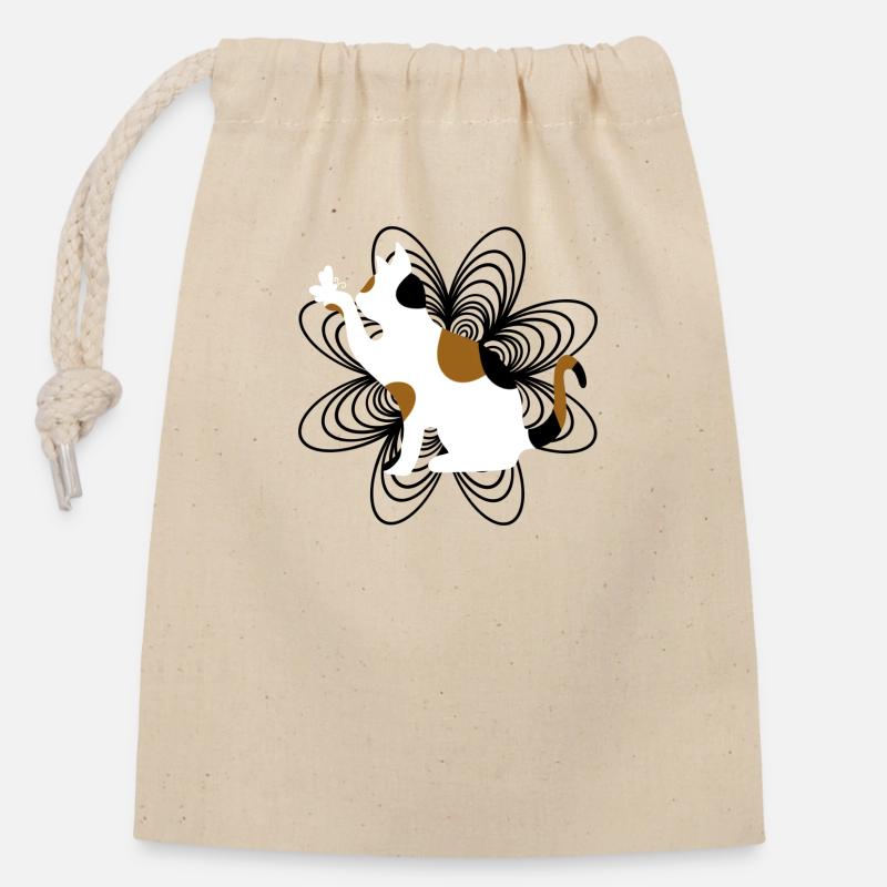 Lucky Cat - Closable cotton gift bag (14x20cm) - nature