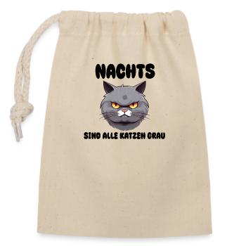 Katze - Nachts sind alle Katzen grau - Verschließbarer Geschenkbeutel aus Baumwolle (14x20cm) - Natur - Vorne