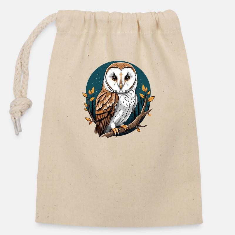 Chouette effraie - Sac cadeau en coton avec cordon (14 x 20 cm) - nature