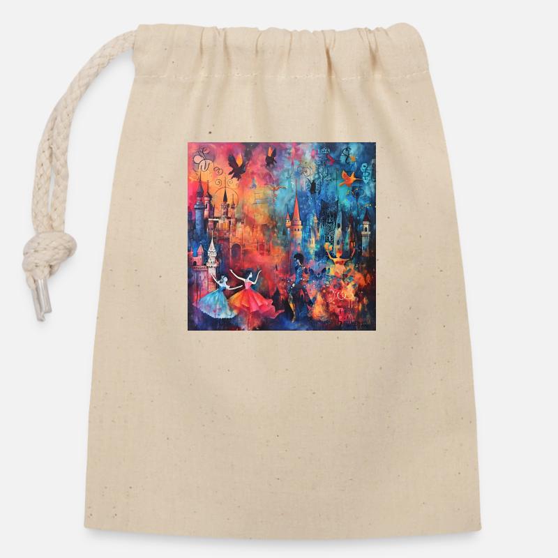 Nuit de conte de fées - Sac cadeau en coton avec cordon (14 x 20 cm) - nature