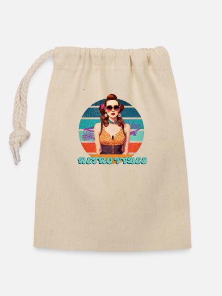 Retro Vibes Sticker - Verschließbarer Geschenkbeutel aus Baumwolle (14x20cm) - Natur
