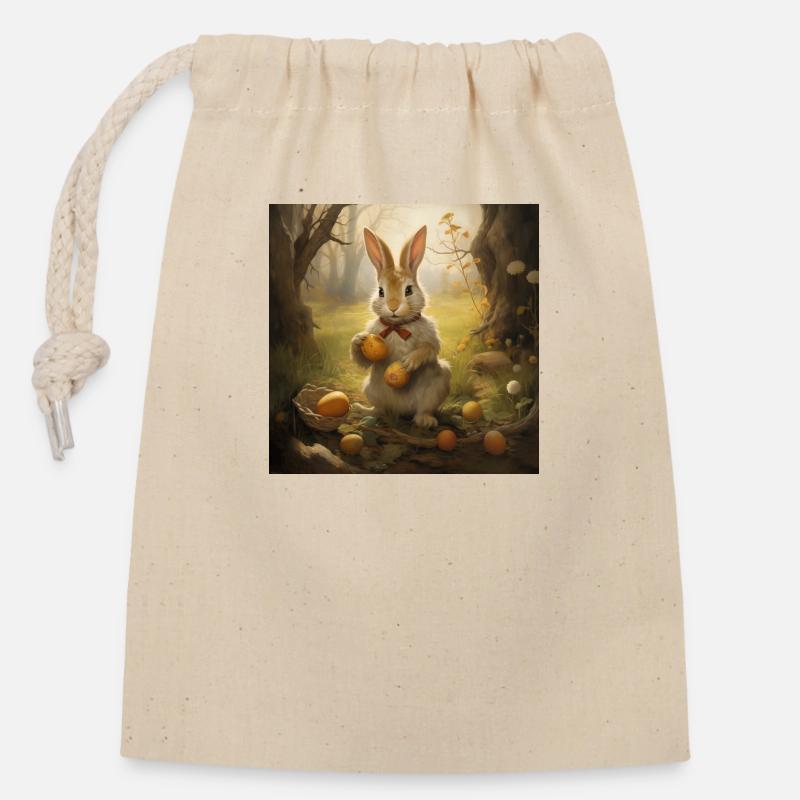 Easter Bunny - Closable cotton gift bag (14x20cm) - nature