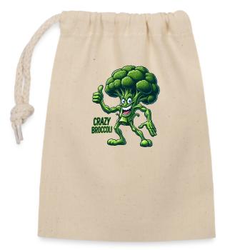 Crazy Veggies: Broccoli Bodybuilder Pro Thumbs Up - Verschließbarer Geschenkbeutel aus Baumwolle (14x20cm) - Natur - Vorne