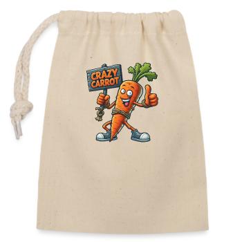 Crazy Veggies: Carrot With Shield Thumbs Up - Verschließbarer Geschenkbeutel aus Baumwolle (14x20cm) - Natur - Vorne