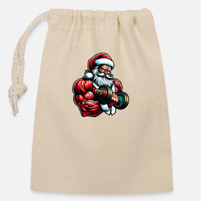 Curling Santa - Closable cotton gift bag (14x20cm) - nature