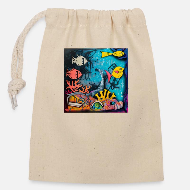 Fish - Closable cotton gift bag (14x20cm) - nature