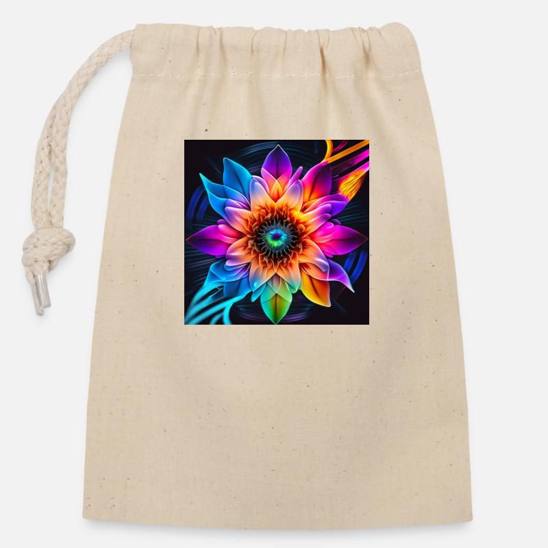 Flower - Closable cotton gift bag (14x20cm) - nature