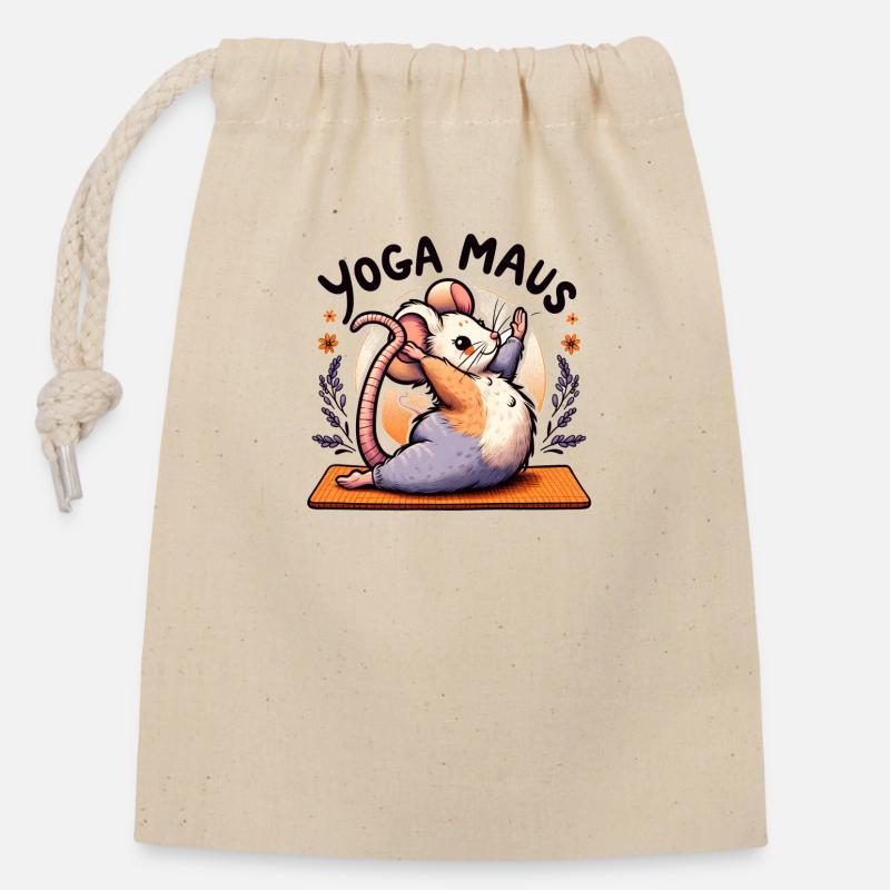 Die Yoga Maus - Verschließbarer Geschenkbeutel aus Baumwolle (14x20cm) - Natur