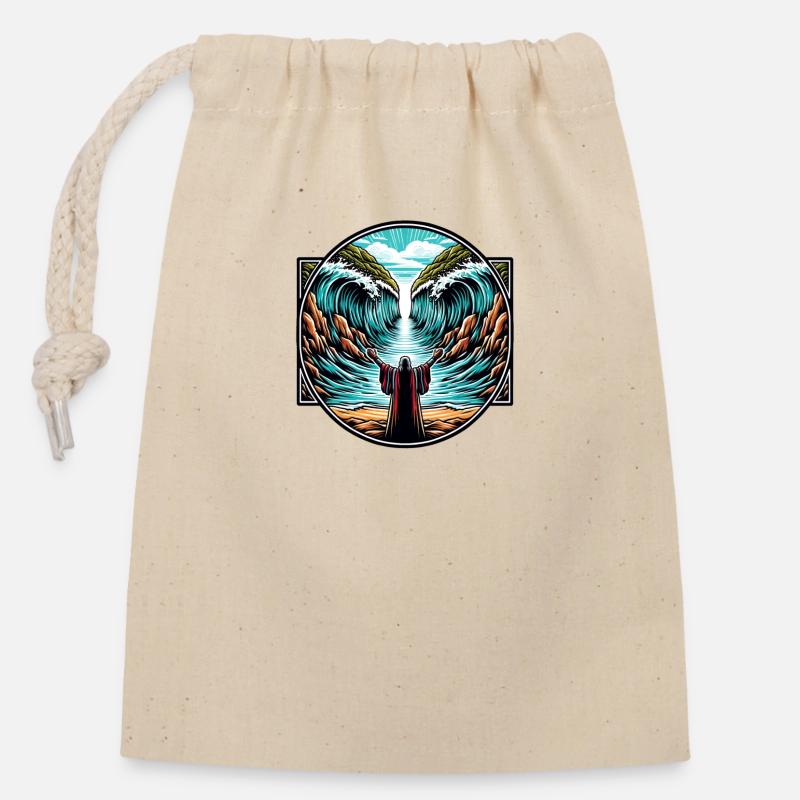 Moïse sépara la mer. - Sac cadeau en coton avec cordon (14 x 20 cm) - nature