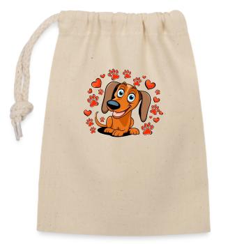 Dackel Freude Herzen Pfoten - Verschließbarer Geschenkbeutel aus Baumwolle (14x20cm) - Natur - Vorne