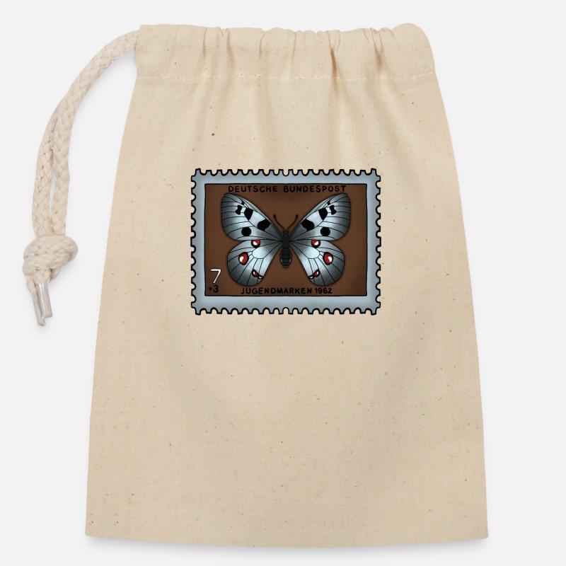 Timbre-poste papillon - Sac cadeau en coton avec cordon (14 x 20 cm) - nature
