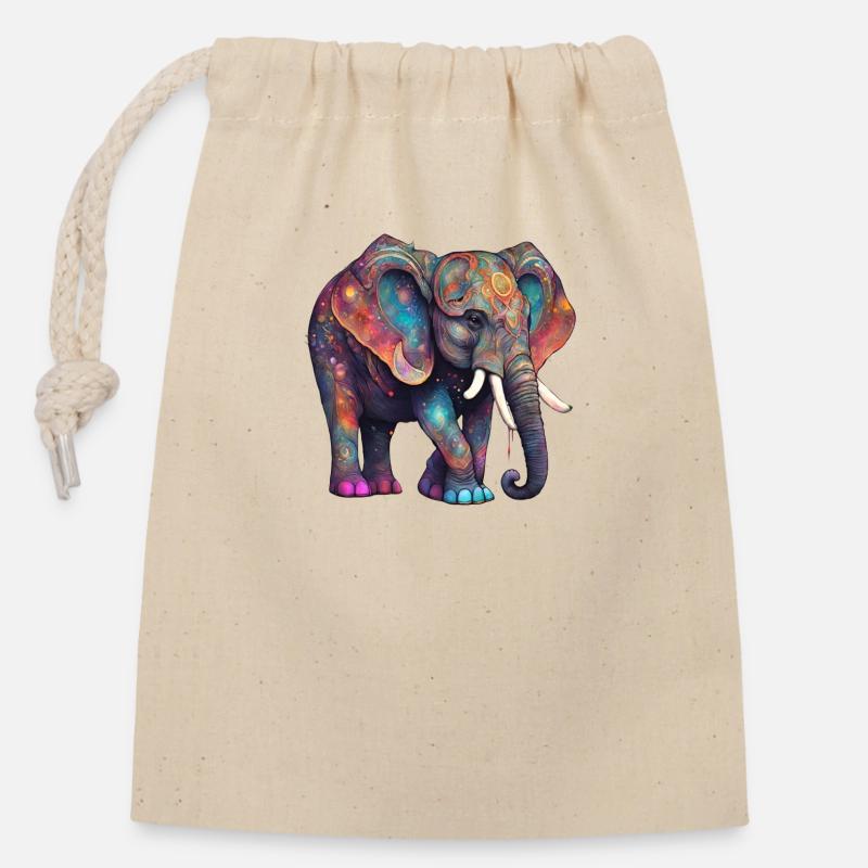 Éléphant magique - Sac cadeau en coton avec cordon (14 x 20 cm) - nature