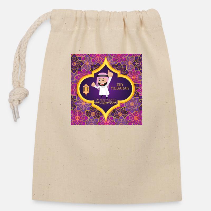 Ramadan, Aïd Moubarak - Sac cadeau en coton avec cordon (14 x 20 cm) - nature