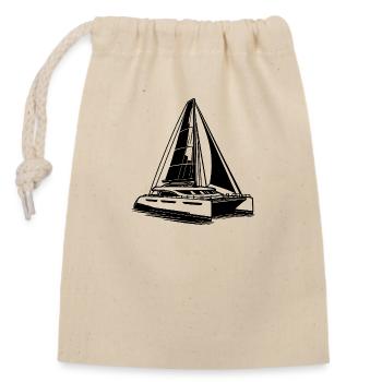 Sport Katamaran Doppelrumpf Segelboot mit Segeln - Verschließbarer Geschenkbeutel aus Baumwolle (14x20cm) - Natur - Vorne