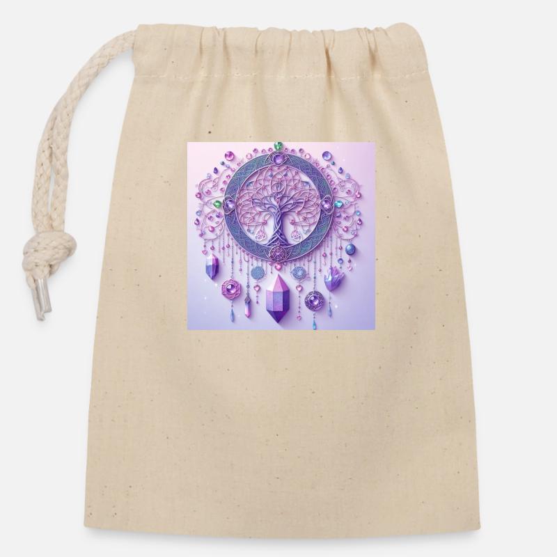 Arbre de vie. - Sac cadeau en coton avec cordon (14 x 20 cm) - nature