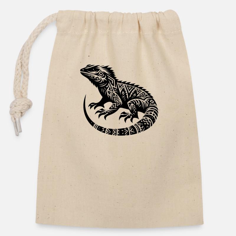 Bartagame Tribal Tattoo Style Verkleidung - Verschließbarer Geschenkbeutel aus Baumwolle (14x20cm) - Natur