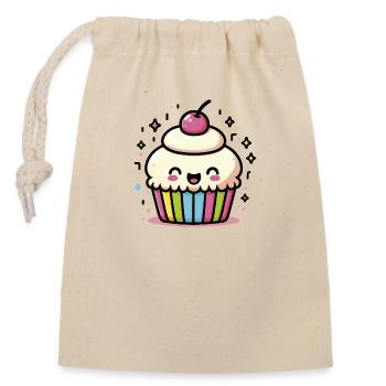 Kawaii Cupcake mignon - Sac cadeau en coton avec cordon (14 x 20 cm) - nature - Devant