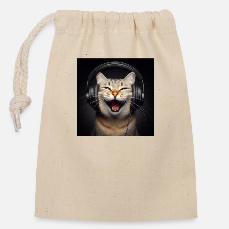 Musique Cat 2 - Sac cadeau en coton avec cordon (14 x 20 cm) - nature
