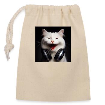 Music Cat 3 - Closable cotton gift bag (14x20cm) - nature - Front