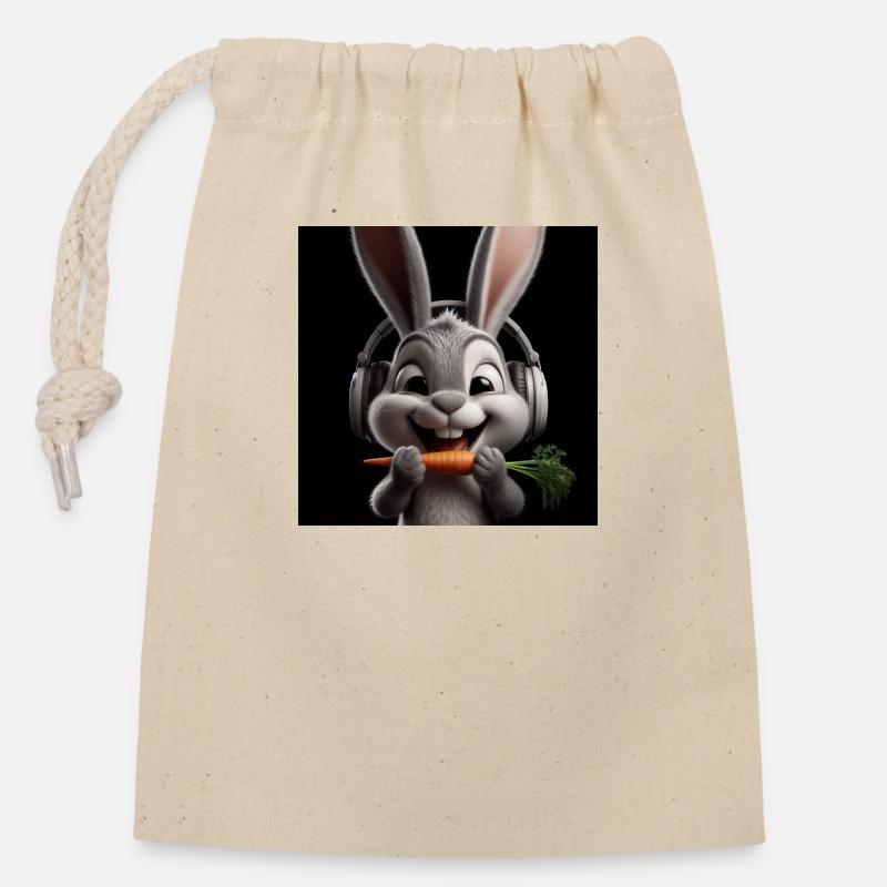 Lapin de musique 2 - Sac cadeau en coton avec cordon (14 x 20 cm) - nature