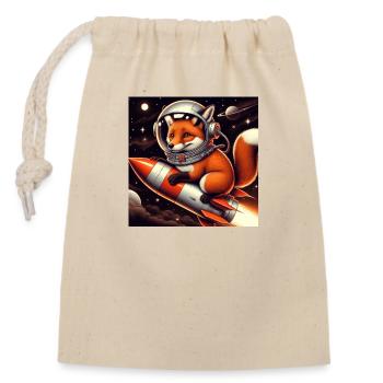 Renard sur la fusée - Sac cadeau en coton avec cordon (14 x 20 cm) - nature - Devant