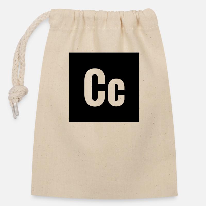 Lettre C carrée - Sac cadeau en coton avec cordon (14 x 20 cm) - nature