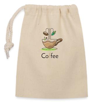 Stilvoll schlürfen: Umweltfreundliches Kaffeetassen-Design - Verschließbarer Geschenkbeutel aus Baumwolle (14x20cm) - Natur - Vorne